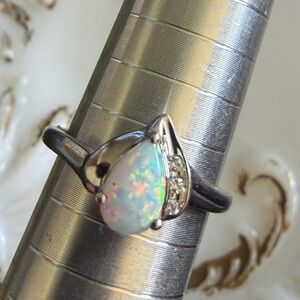 VTG white Opal ring, stamped and signed, size 7, 925 silver
